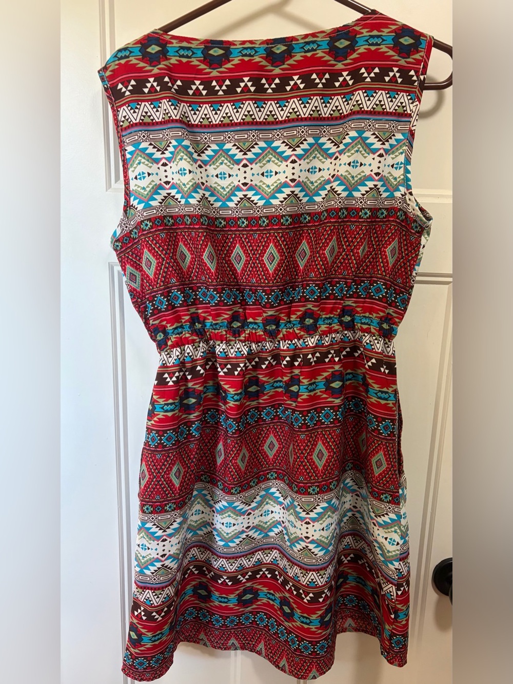 TRUE ROCK Red and Turquoise Aztec Print Sleeveless Mini Dress
